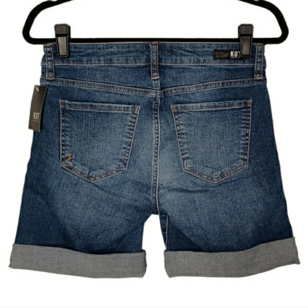 KUT FROM THE KLOTH Catherine Joyful Medium Blue Boyfriend Shorts 0 X-Small NWT